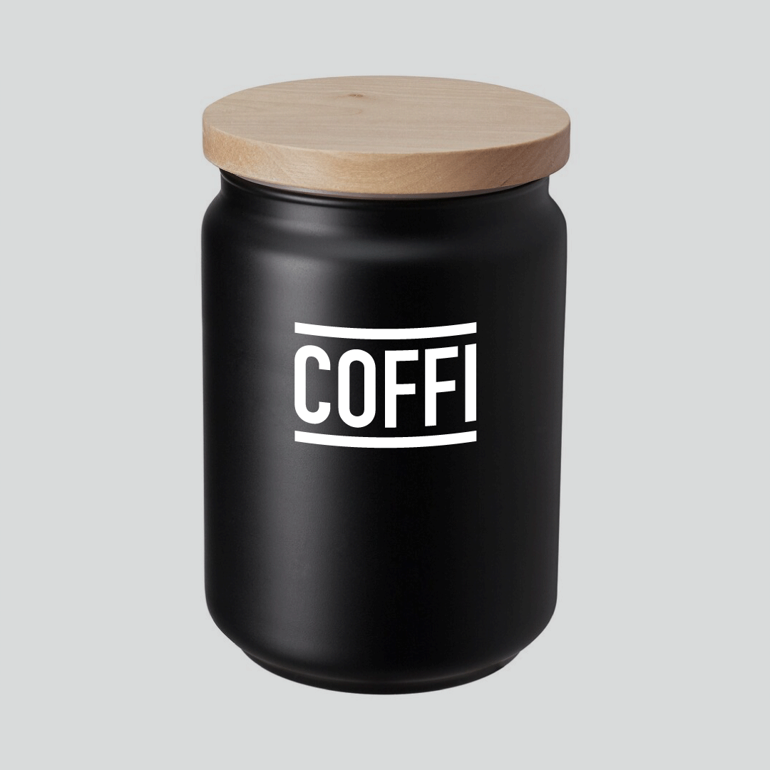 'Te', 'Coffi', 'Siwgr' Storage Jars, Black, Set of 3
