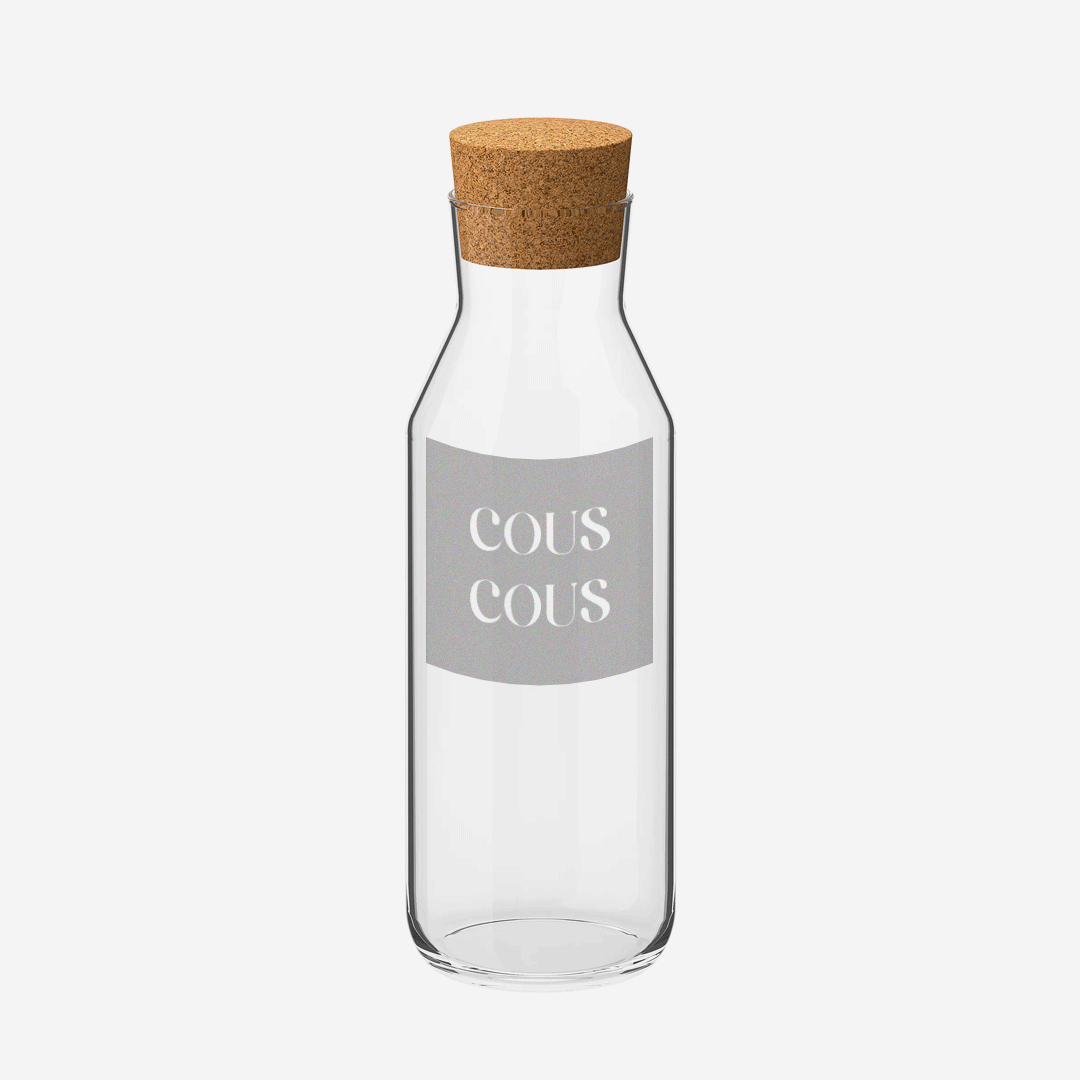 Glass Storage Jar with Cork Stopper, Frosted Label