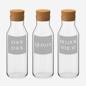 Glass Storage Jars with Cork Stopper, Frosted Label, Set of 3