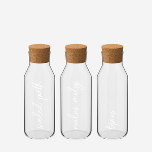 Small Glass Storage Jars with Cork Stoppers, Set of 3