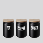 Load image into Gallery viewer, &#39;Tea&#39;, &#39;Coffee&#39;, &#39;Sugar&#39; Storage Jars, Black, Set of 3
