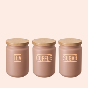 'Tea', 'Coffee', 'Sugar' Storage Jars, Pink, Set of 3